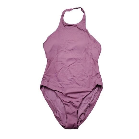 Andie Swim High Neck Halter Luzon One Piece Swimsuit Purple Cactus Flower Large - Picture 2 of 7